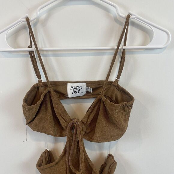 Princess Polly Brown Tan‎ Cut Out Eliana Mini Dress Sz 4 Small Beachy Summer $65 - Picture 7 of 8